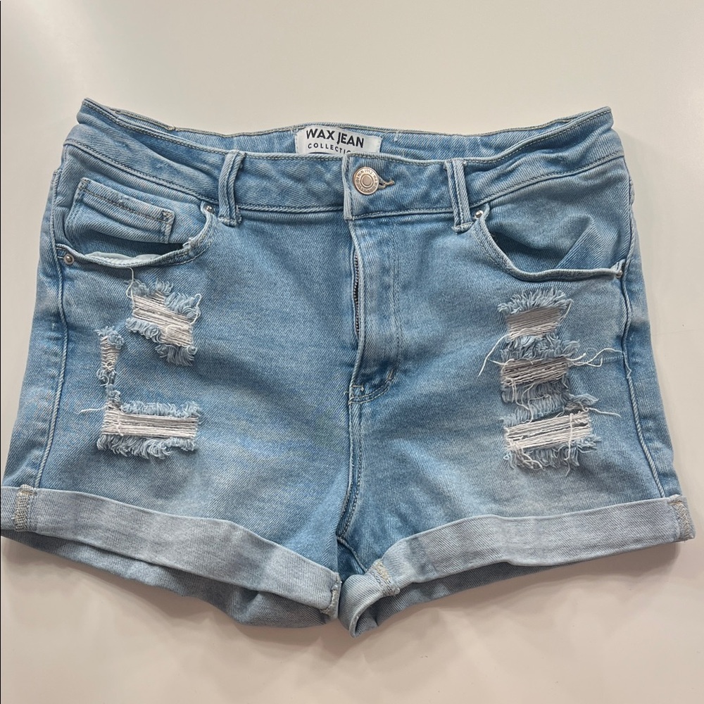 Wax Jean Women's Ripped Denim Shorts - Light Blue
